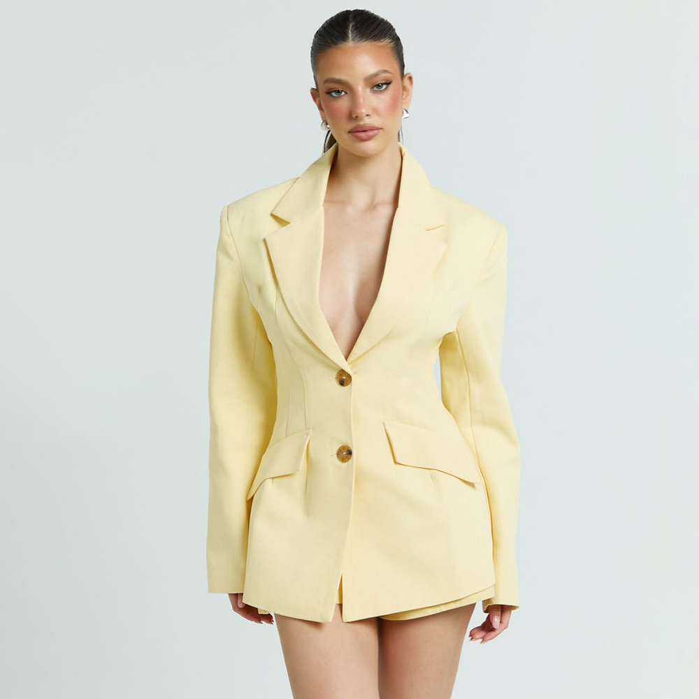 Light Yellow Women's 2Pic Suit - Yellow Formal Wear Women ulasan dan harga