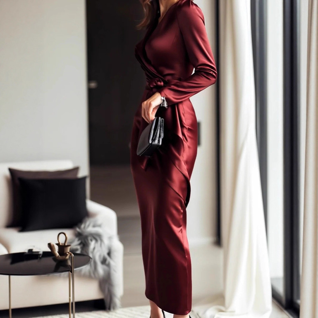 Autumn New Satin Long Sleeve D - Women Formal Wear Trends ulasan dan harga