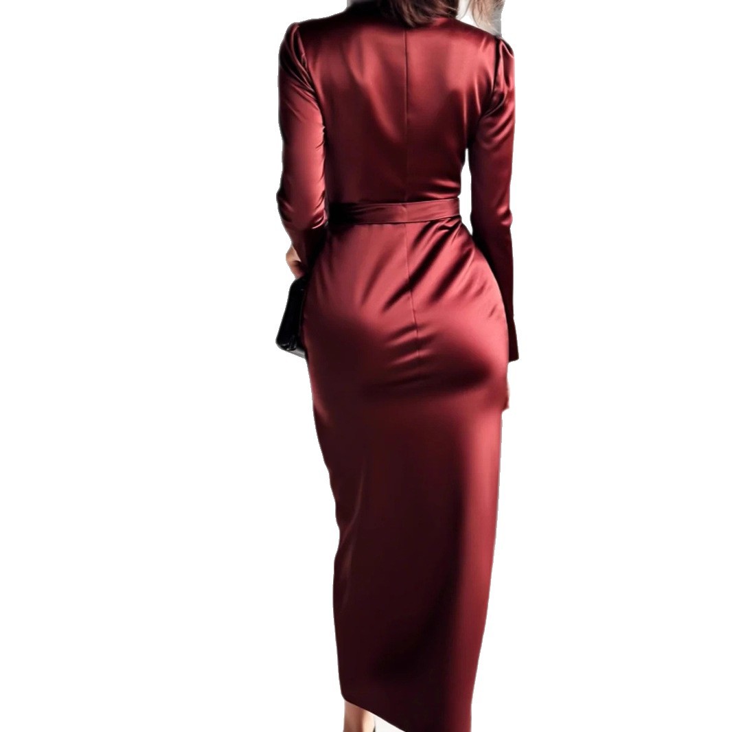 Autumn New Satin Long Sleeve D - Women Formal Wear Trends ulasan dan harga