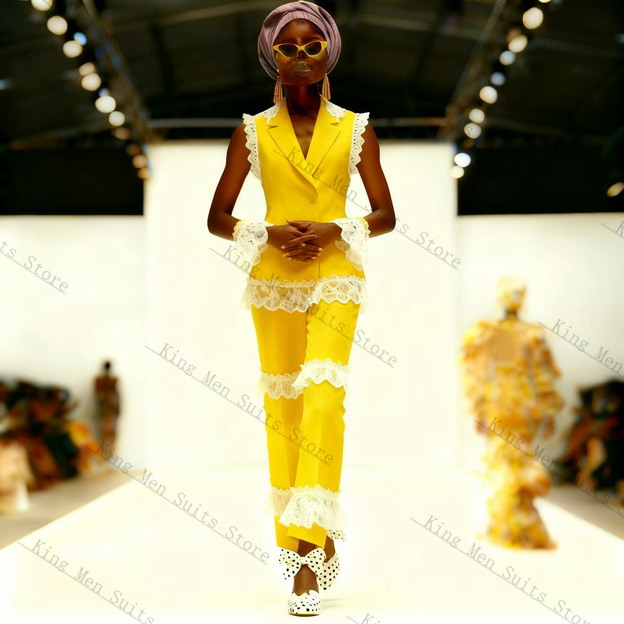 Yellow White Lace Women Suit S - Yellow Formal Wear Women ulasan dan harga