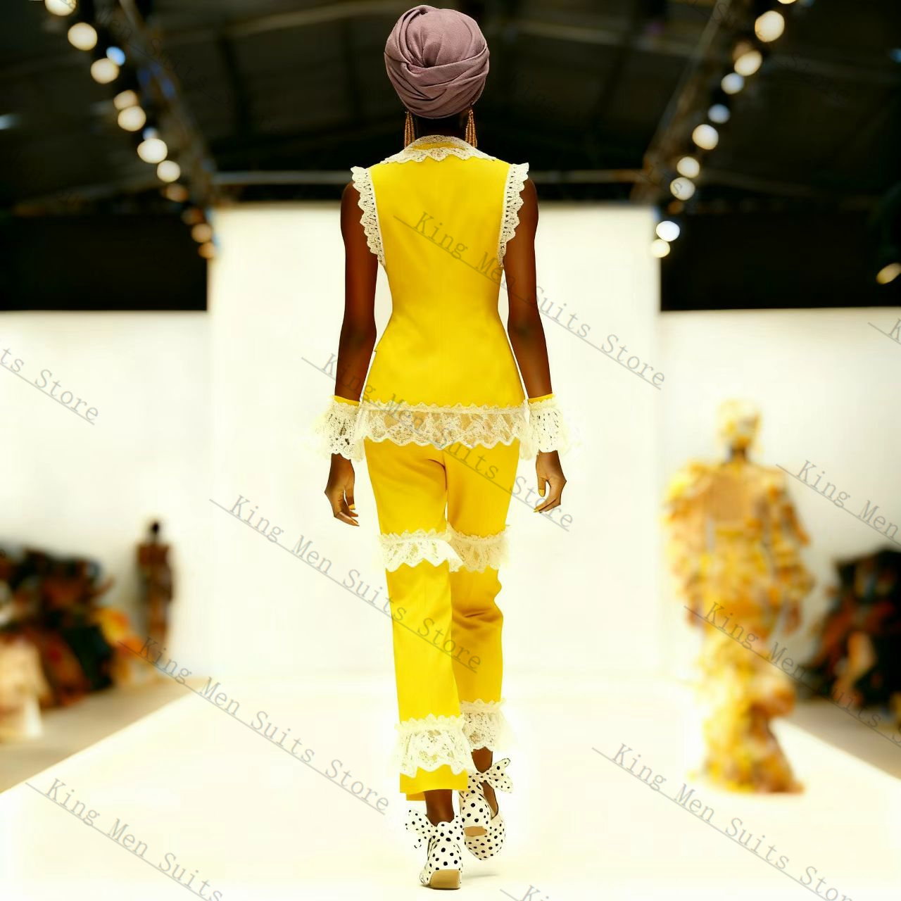 Yellow White Lace Women Suit S - Yellow Formal Wear Women ulasan dan harga
