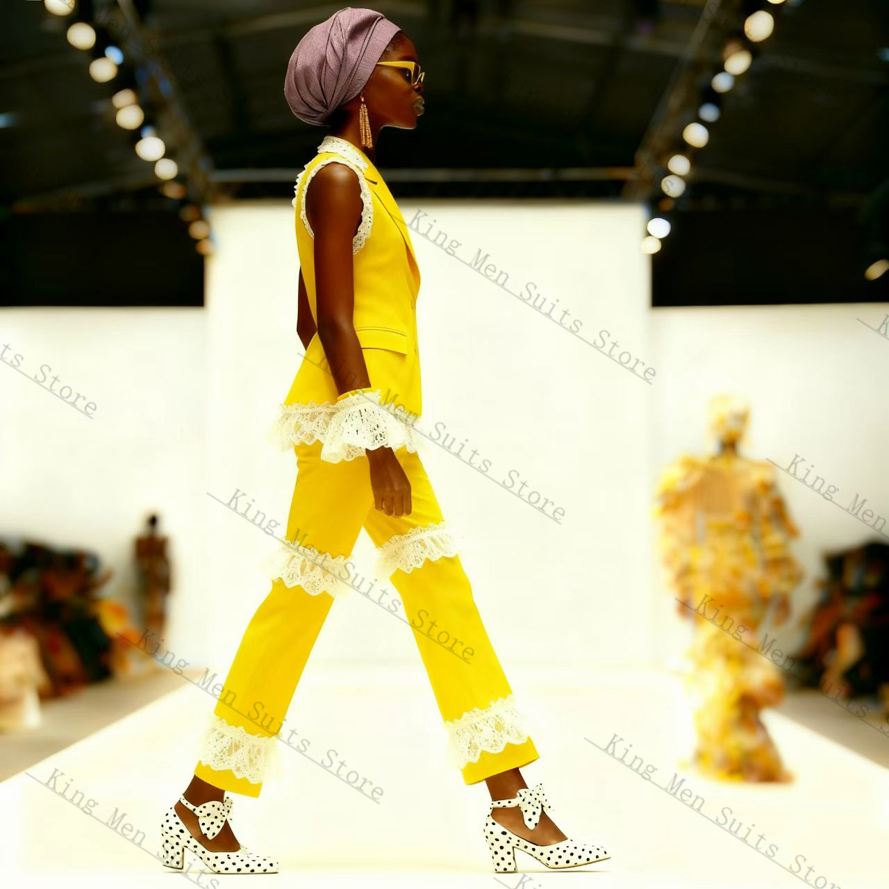 Yellow White Lace Women Suit S - Yellow Formal Wear Women ulasan dan harga