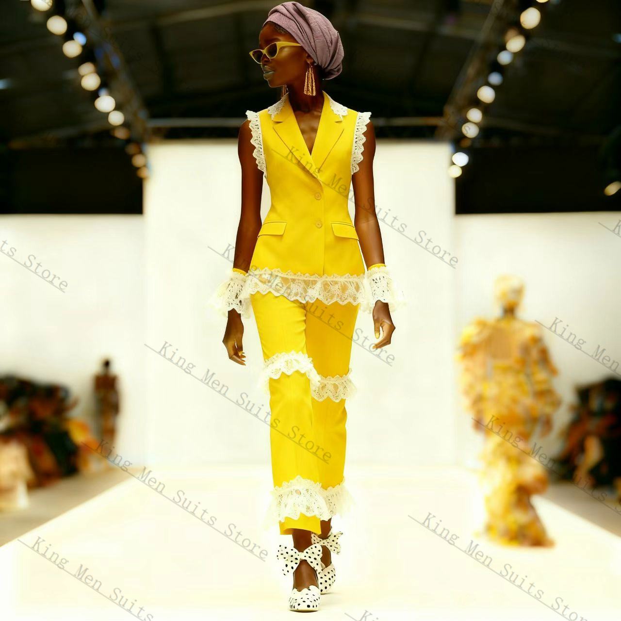 Yellow White Lace Women Suit S - Yellow Formal Wear Women ulasan dan harga