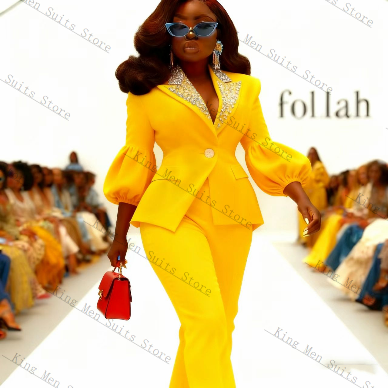 Crystals Yellow Women Suit Set - Yellow Formal Wear Women ulasan dan harga