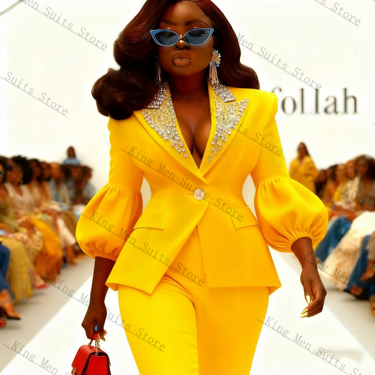 Crystals Yellow Women Suit Set - Yellow Formal Wear Women ulasan dan harga