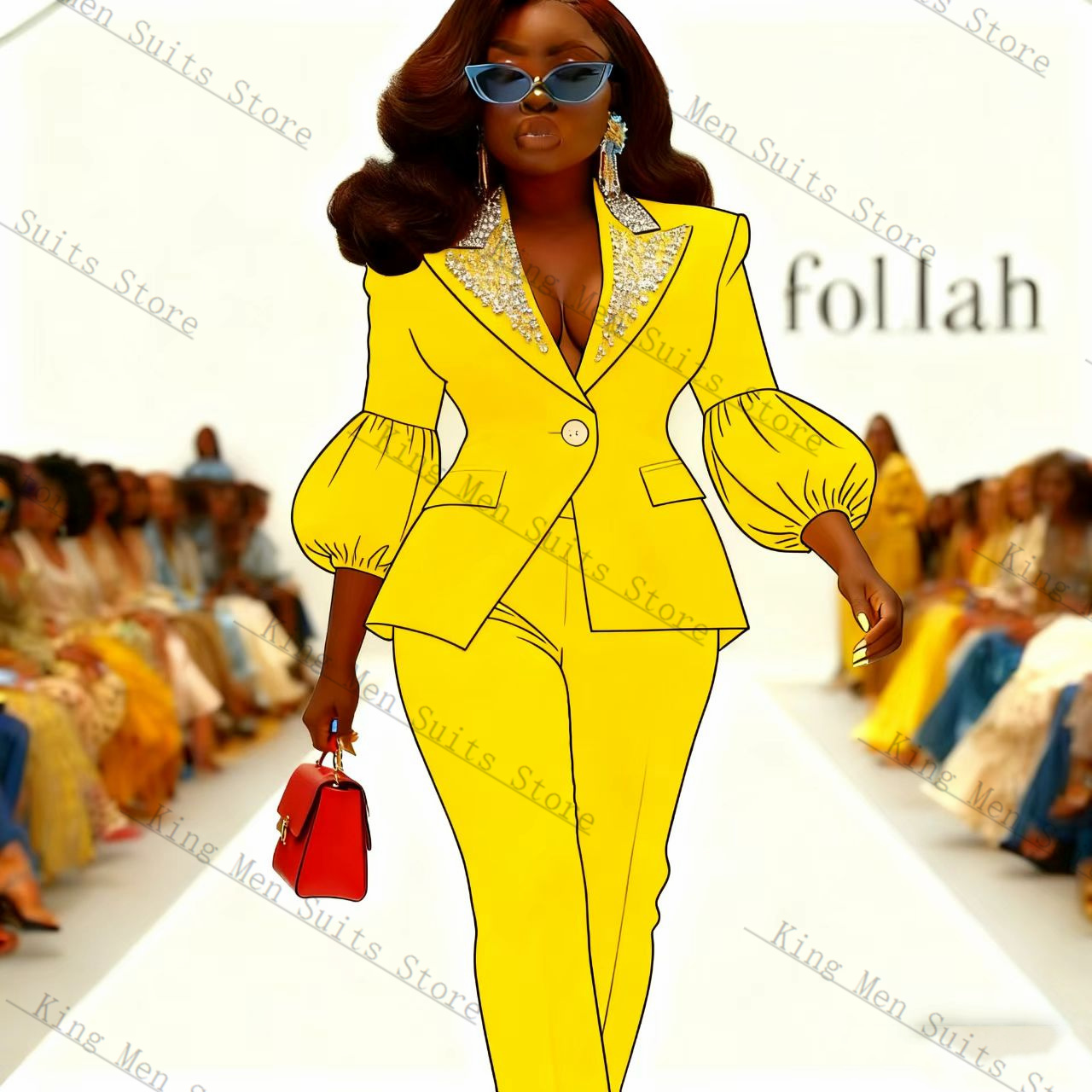 Crystals Yellow Women Suit Set - Yellow Formal Wear Women ulasan dan harga