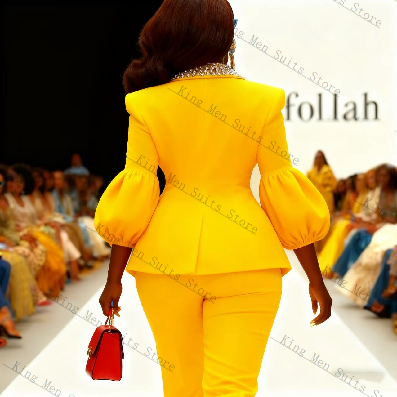 Crystals Yellow Women Suit Set - Yellow Formal Wear Women ulasan dan harga