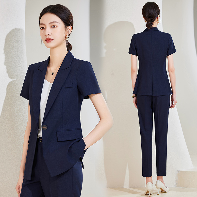 Navy Blue Short Sleeve Suit Se - Women'S Formal Wear Stores ulasan dan harga