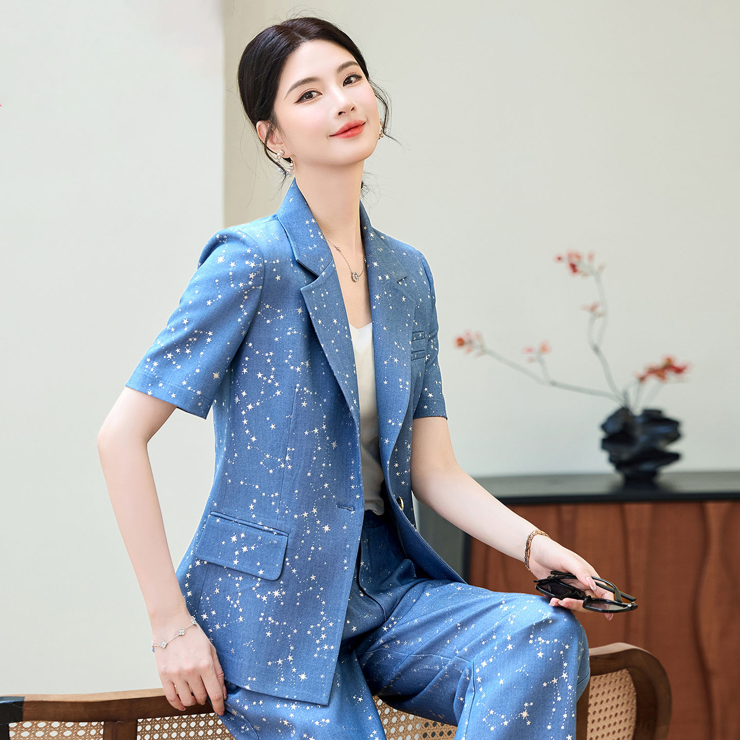 Fashion Blue Yellow Short Slee - Yellow Formal Wear Women ulasan dan harga