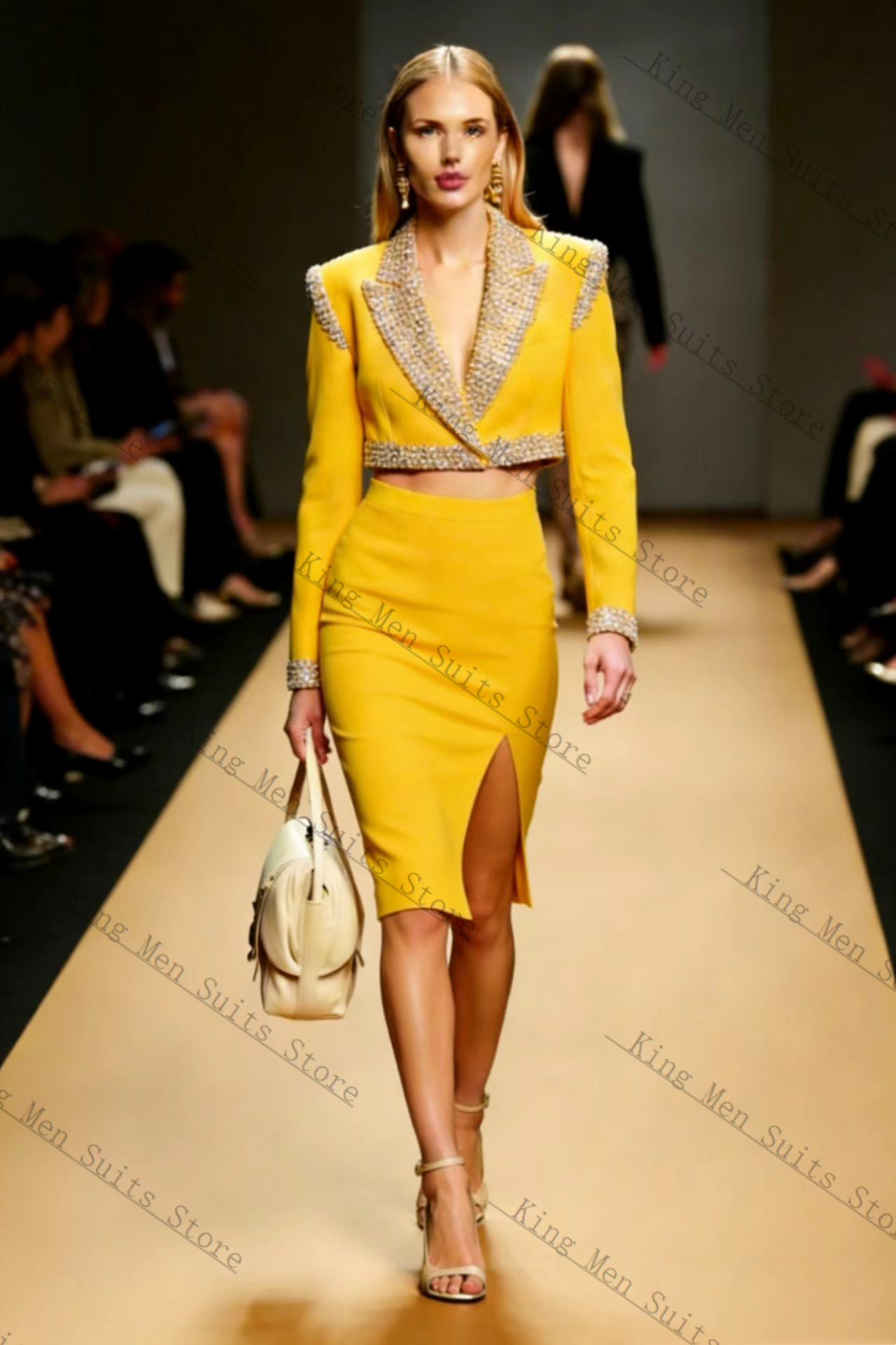 Yellow Crystals Women Suit Ski - Yellow Formal Wear Women ulasan dan harga