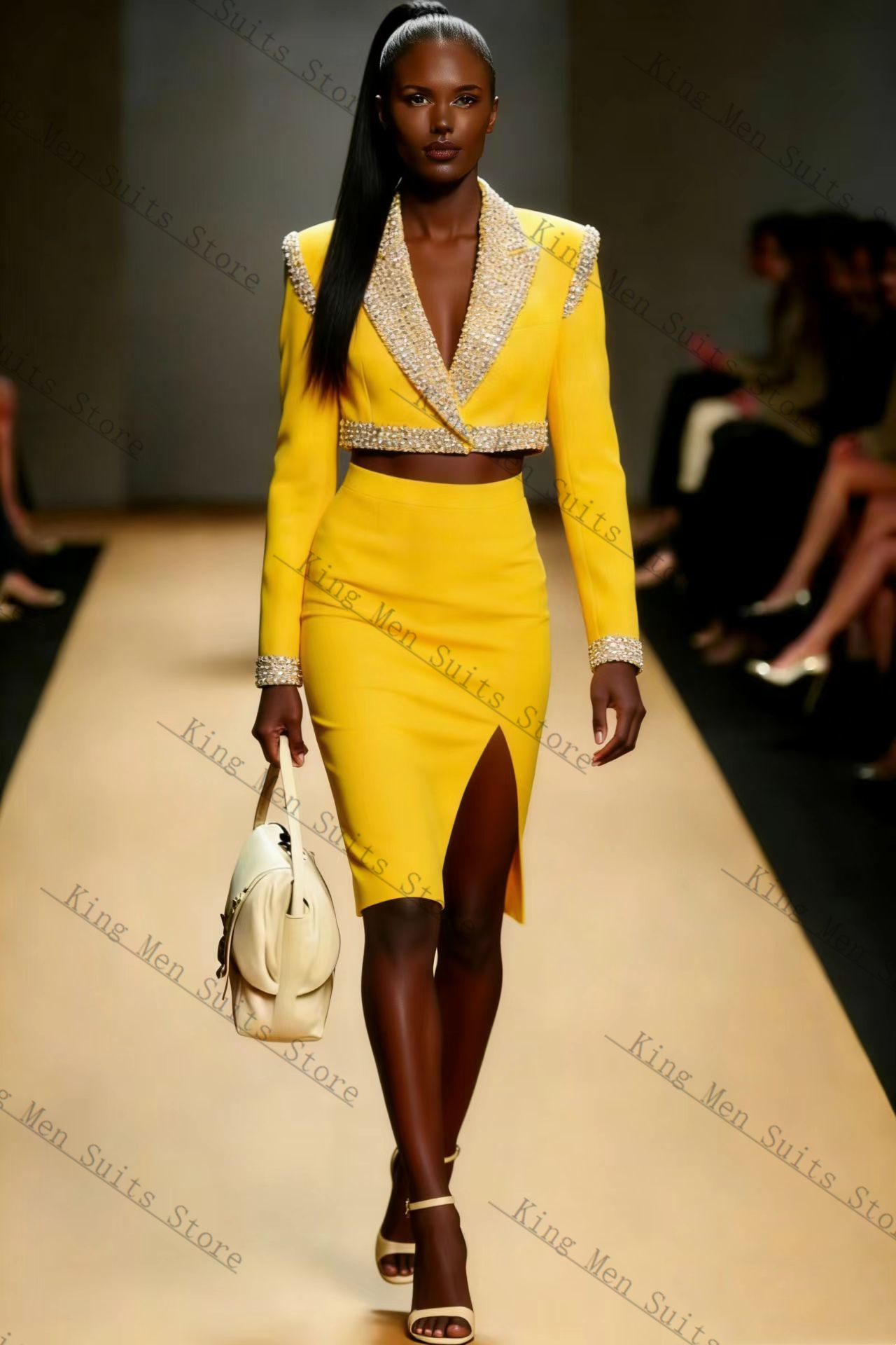 Yellow Crystals Women Suit Ski - Yellow Formal Wear Women ulasan dan harga