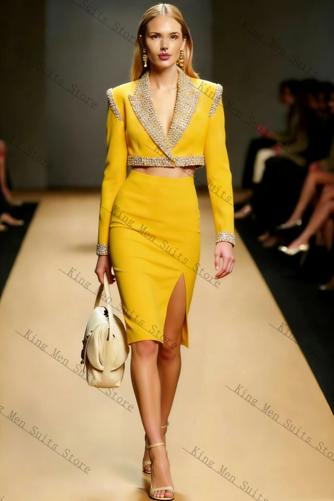 Yellow Crystals Women Suit Ski - Yellow Formal Wear Women ulasan dan harga