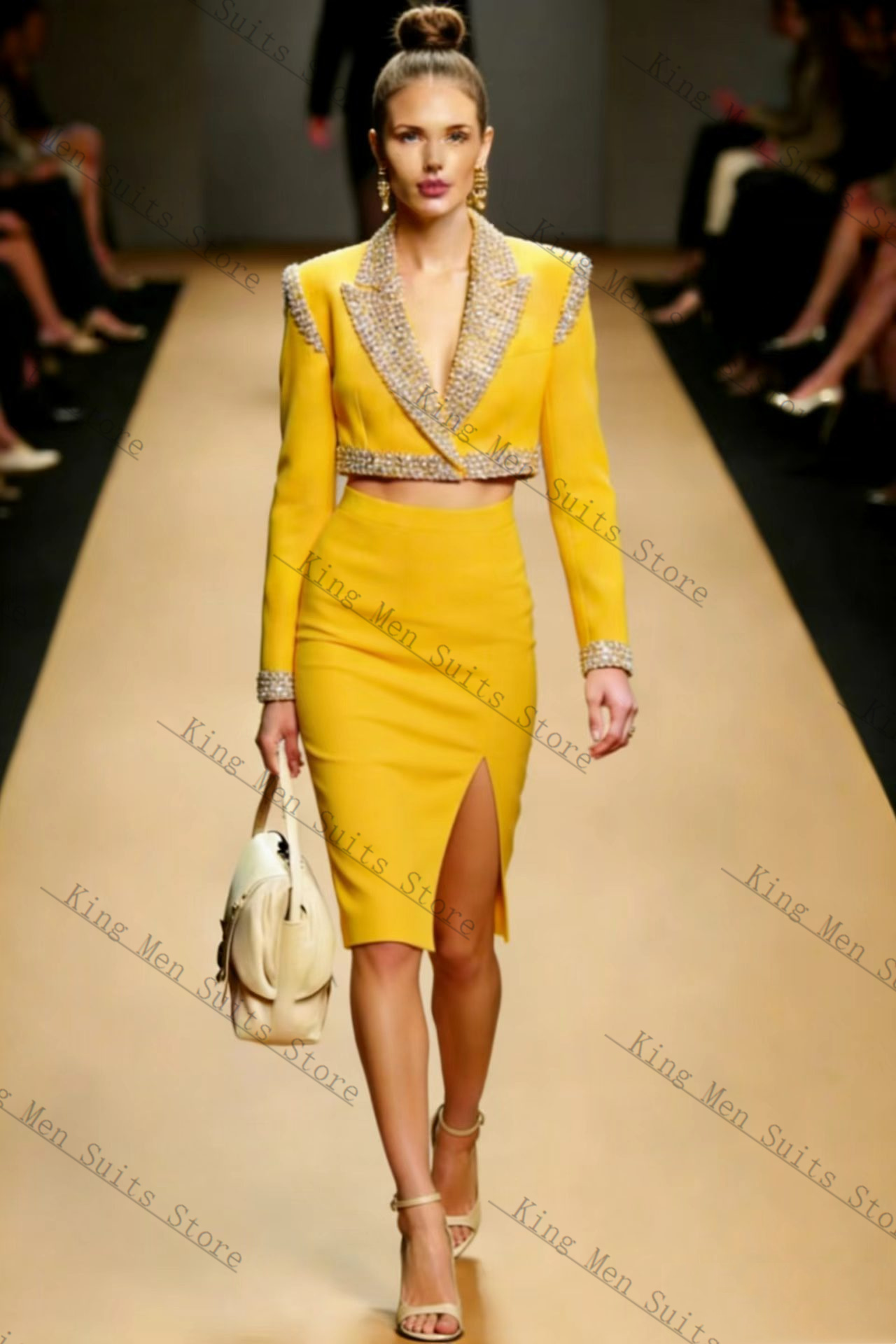 Yellow Crystals Women Suit Ski - Yellow Formal Wear Women ulasan dan harga