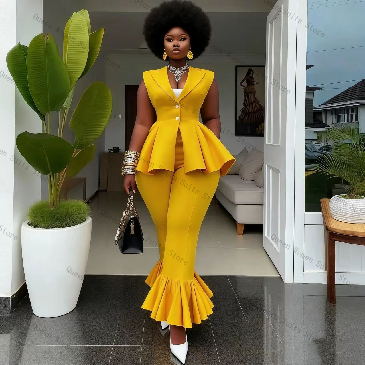 Yellow Women Suit Pants Set 2  - Yellow Formal Wear Women ulasan dan harga