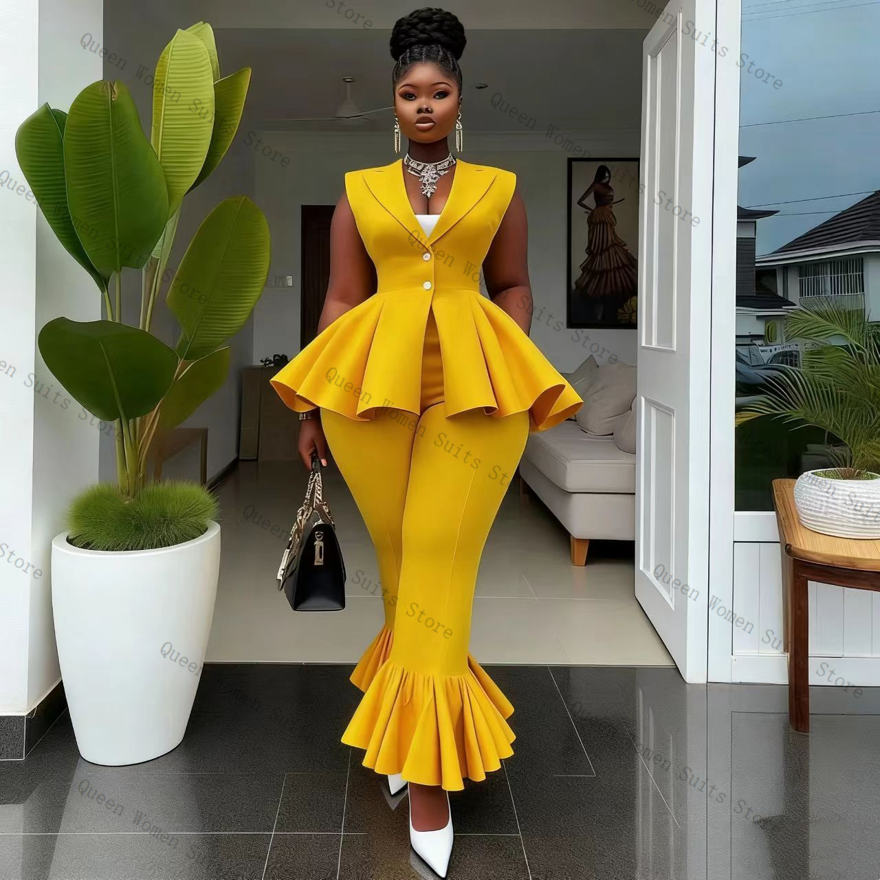 Yellow Women Suit Pants Set 2  - Yellow Formal Wear Women ulasan dan harga