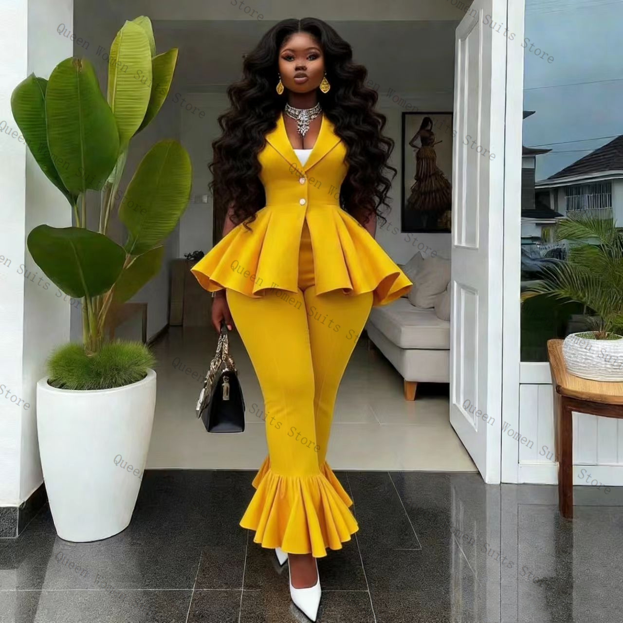 Yellow Women Suit Pants Set 2  - Yellow Formal Wear Women ulasan dan harga