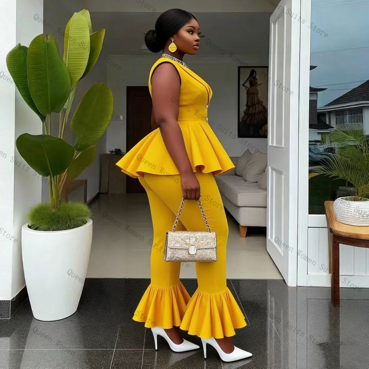 Yellow Women Suit Pants Set 2  - Yellow Formal Wear Women ulasan dan harga