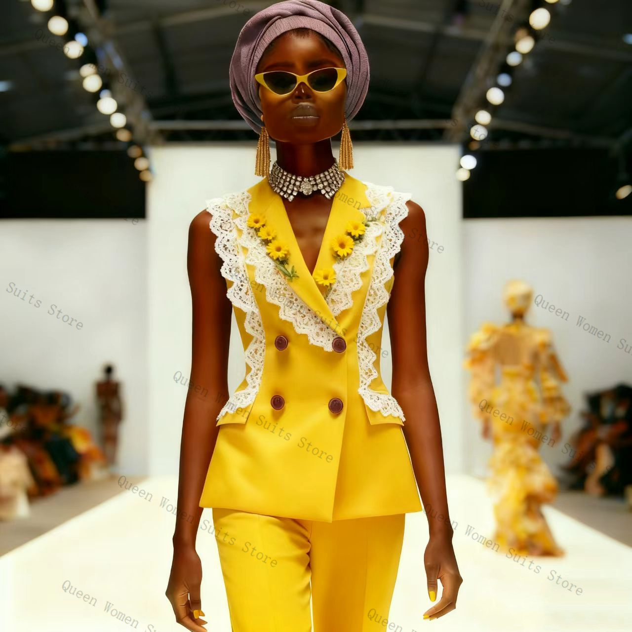Yellow White Lace Women Suit P - Yellow Formal Wear Women ulasan dan harga