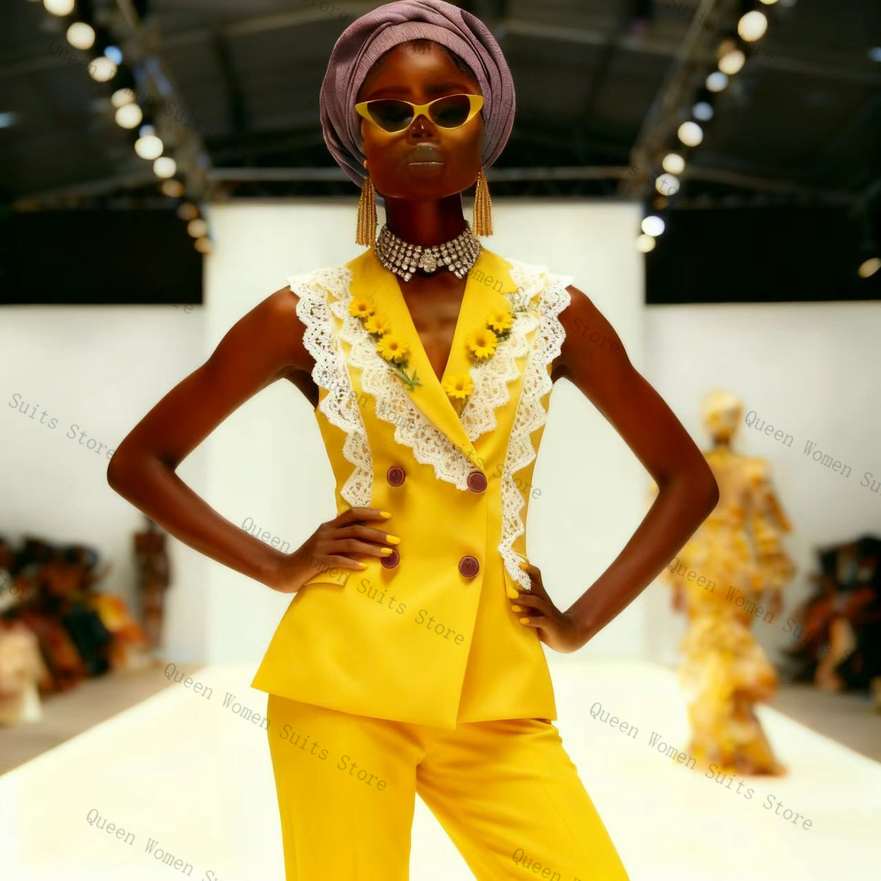 Yellow White Lace Women Suit P - Yellow Formal Wear Women ulasan dan harga
