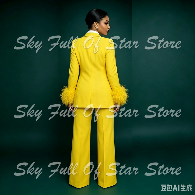 Bright Yellow Feather Cuff Wom - Yellow Formal Wear Women ulasan dan harga