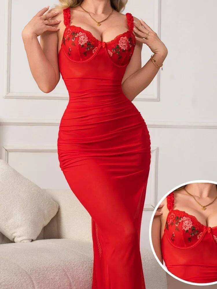 Red Ruched Dress With Strap Bo - Women Formal Wear Trends ulasan dan harga