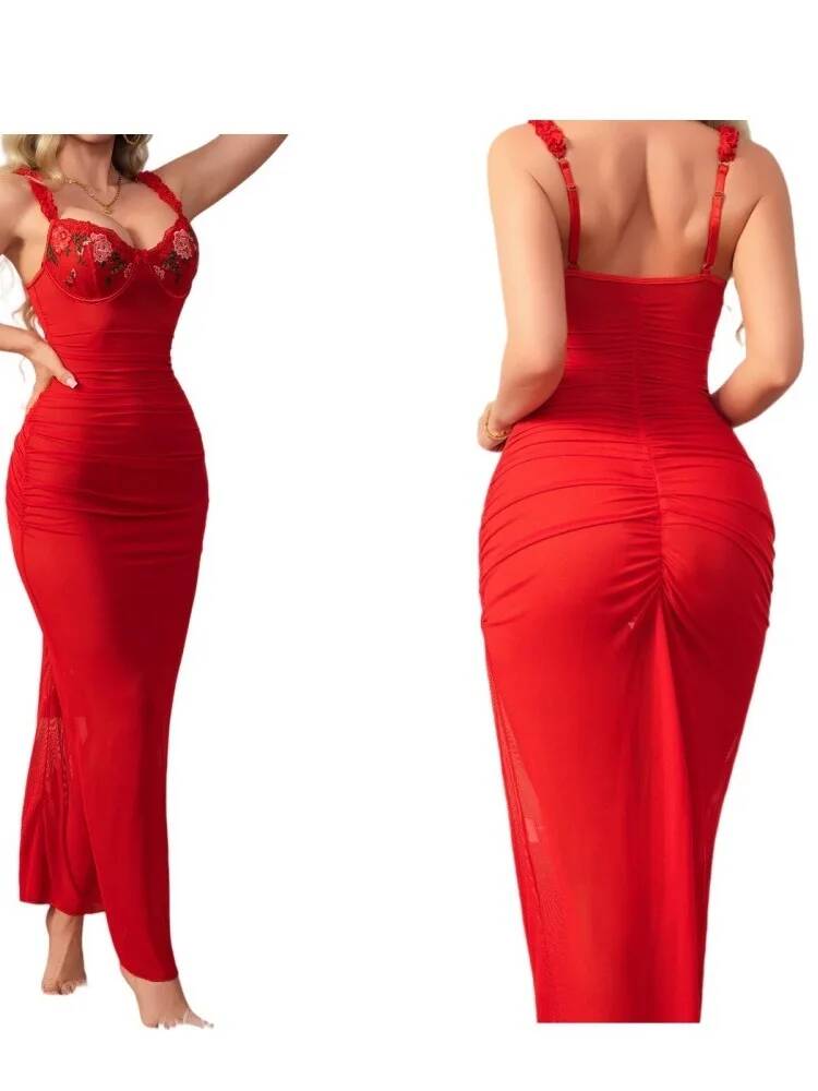 Red Ruched Dress With Strap Bo - Women Formal Wear Trends ulasan dan harga